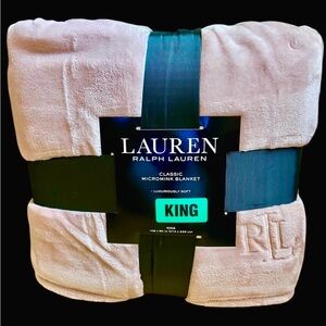 Lauren Ralph Lauren Soft Pink Micromink King Blanket with Embroidered RL